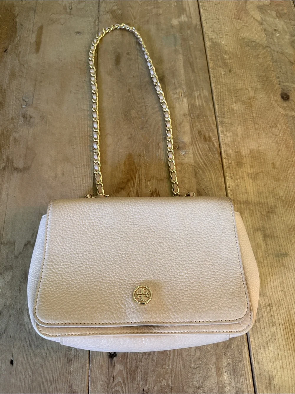 Tory Burch Pebbled Leather Chain Crossbody in Blush